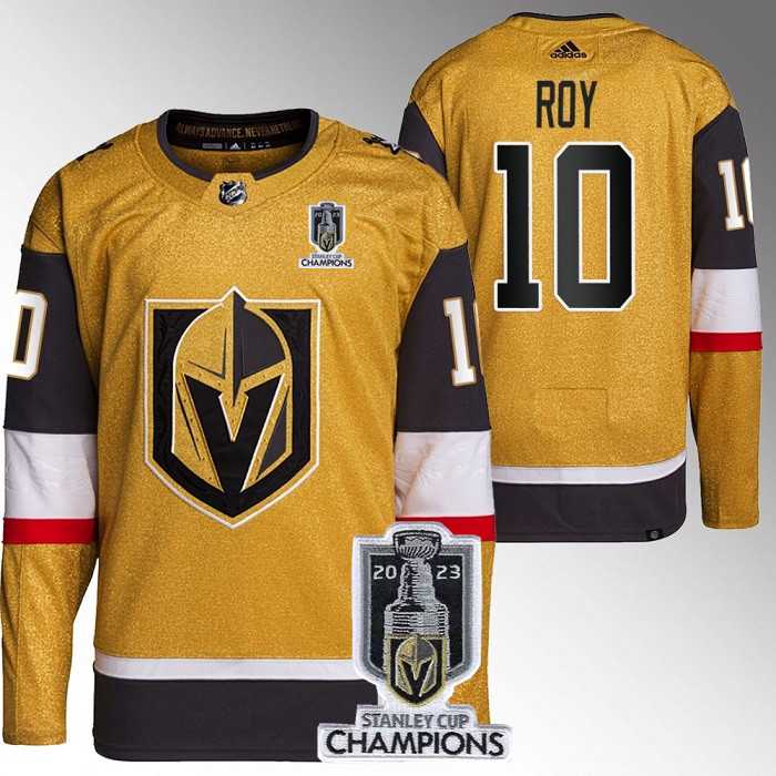 Mens Vegas Golden Knights #10 Nicolas Roy Gold 2023 Stanley Cup Champions Stitched Jersey->vegas golden knights->NHL Jersey